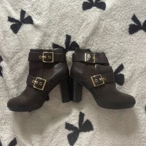 River Island Dark Brown Heeled Boots with Buckles